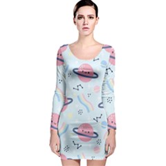 Cute Planet Space Seamless Pattern Background Long Sleeve Bodycon Dress by BangZart