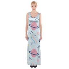 Cute Planet Space Seamless Pattern Background Thigh Split Maxi Dress by BangZart