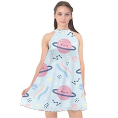 Cute Planet Space Seamless Pattern Background Halter Neckline Chiffon Dress  by BangZart