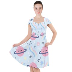 Cute Planet Space Seamless Pattern Background Cap Sleeve Midi Dress by BangZart