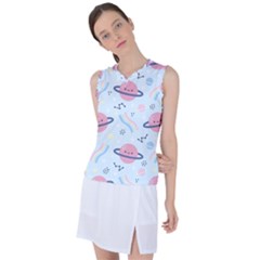 Cute Planet Space Seamless Pattern Background Women s Sleeveless Sports Top