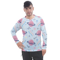 Cute Planet Space Seamless Pattern Background Men s Pique Long Sleeve Tee