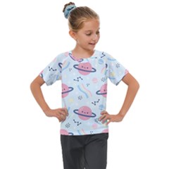 Cute Planet Space Seamless Pattern Background Kids  Mesh Piece Tee