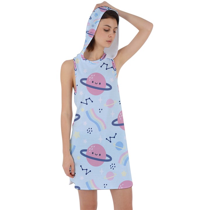 Cute planet space seamless pattern background Racer Back Hoodie Dress