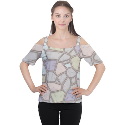 Cartoon Colored Stone Seamless Background Texture Pattern Cutout Shoulder Tee by BangZart