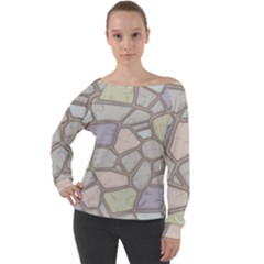 Cartoon Colored Stone Seamless Background Texture Pattern Off Shoulder Long Sleeve Velour Top