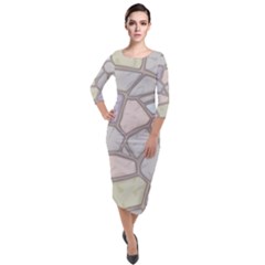 Cartoon Colored Stone Seamless Background Texture Pattern Quarter Sleeve Midi Velour Bodycon Dress by BangZart