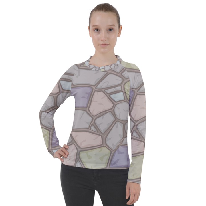 Cartoon colored stone seamless background texture pattern Women s Pique Long Sleeve Tee