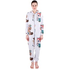 Cute Cartoon Boho Animals Seamless Pattern Hooded Jumpsuit (ladies)  by BangZart