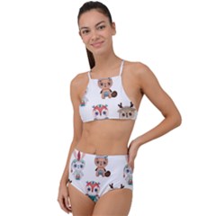 Cute Cartoon Boho Animals Seamless Pattern High Waist Tankini Set by BangZart