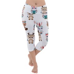 Cute Cartoon Boho Animals Seamless Pattern Lightweight Velour Capri Yoga Leggings by BangZart