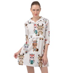 Cute Cartoon Boho Animals Seamless Pattern Mini Skater Shirt Dress by BangZart