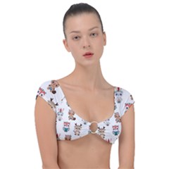 Cute Cartoon Boho Animals Seamless Pattern Cap Sleeve Ring Bikini Top