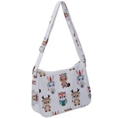 Cute Cartoon Boho Animals Seamless Pattern Zip Up Shoulder Bag