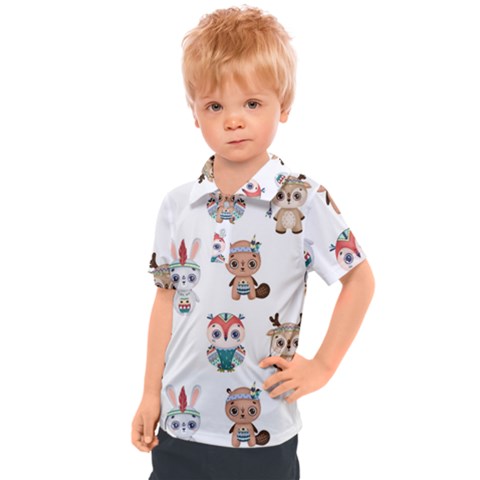 Cute Cartoon Boho Animals Seamless Pattern Kids  Polo Tee by BangZart