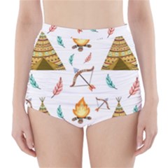 Cute Cartoon Native American Seamless Pattern High-waisted Bikini Bottoms by BangZart