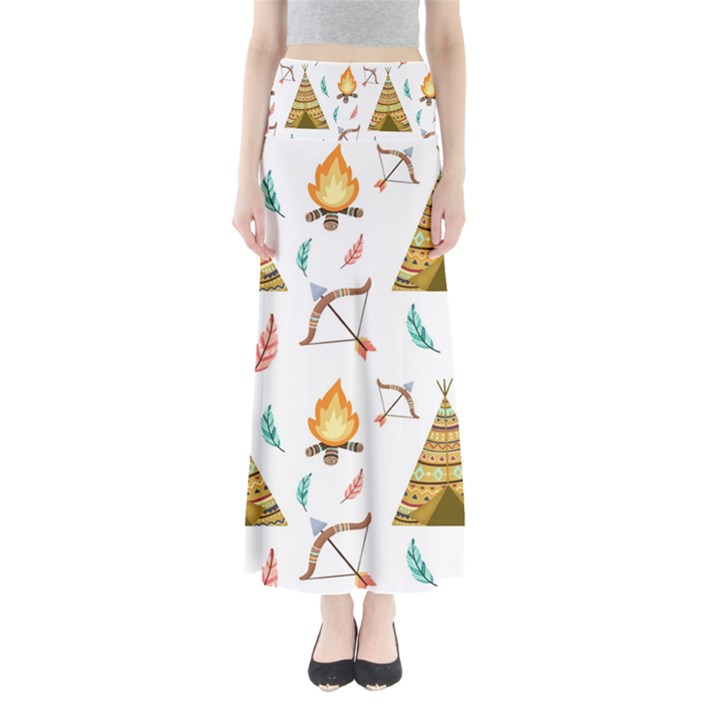 Cute cartoon native american seamless pattern Full Length Maxi Skirt