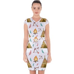 Cute Cartoon Native American Seamless Pattern Capsleeve Drawstring Dress  by BangZart