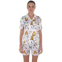 Cute Cartoon Native American Seamless Pattern Satin Short Sleeve Pyjamas Set by BangZart