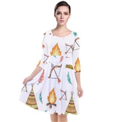 Cute Cartoon Native American Seamless Pattern Quarter Sleeve Waist Band Dress by BangZart