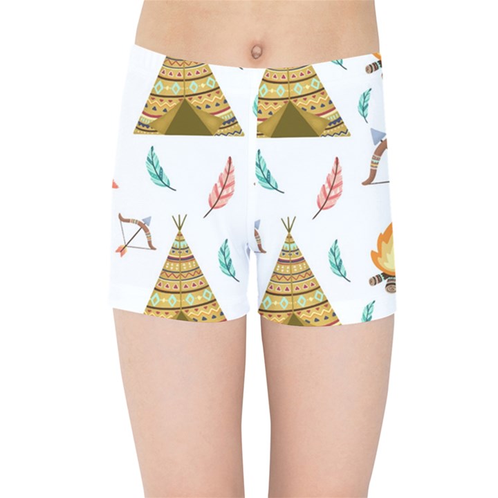 Cute cartoon native american seamless pattern Kids  Sports Shorts