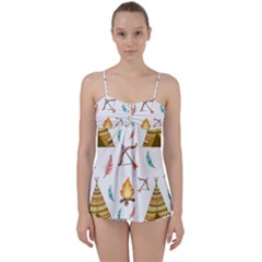 Cute Cartoon Native American Seamless Pattern Babydoll Tankini Set by BangZart