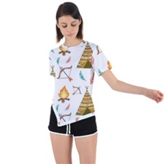 Cute Cartoon Native American Seamless Pattern Asymmetrical Short Sleeve Sports Tee by BangZart