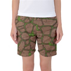 Cartoon Brown Stone Grass Seamless Background Texture Pattern Women s Basketball Shorts by BangZart