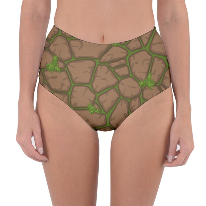 Cartoon brown stone grass seamless background texture pattern Reversible High-Waist Bikini Bottoms