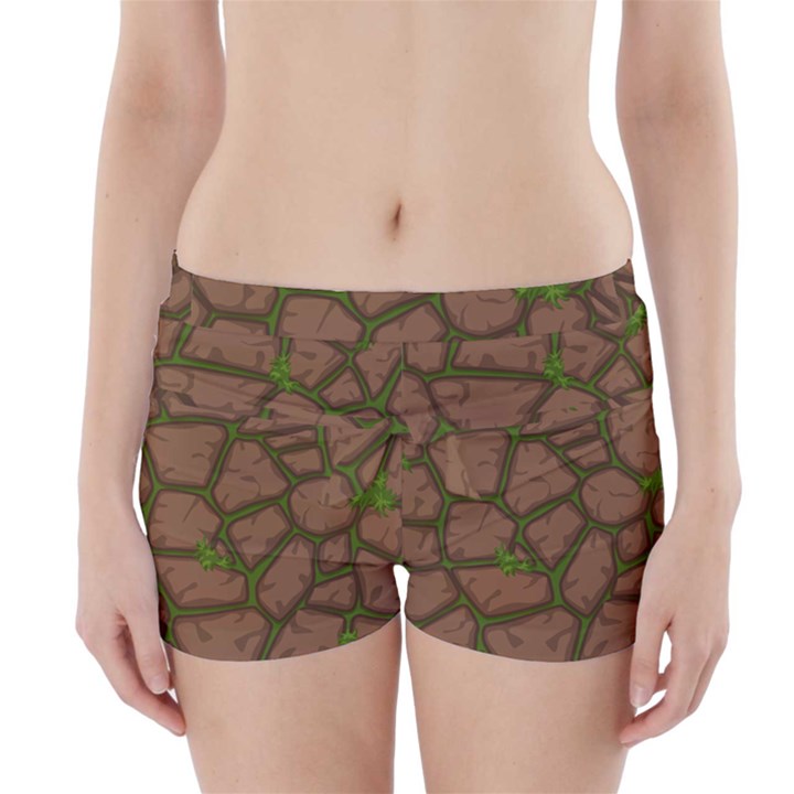 Cartoon brown stone grass seamless background texture pattern Boyleg Bikini Wrap Bottoms