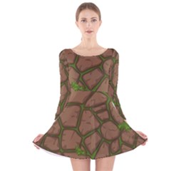 Cartoon Brown Stone Grass Seamless Background Texture Pattern Long Sleeve Velvet Skater Dress by BangZart