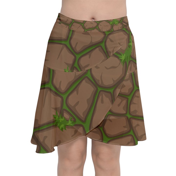 Cartoon brown stone grass seamless background texture pattern Chiffon Wrap Front Skirt