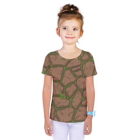 Cartoon Brown Stone Grass Seamless Background Texture Pattern Kids  One Piece Tee by BangZart