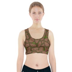 Cartoon Brown Stone Grass Seamless Background Texture Pattern Sports Bra With Pocket by BangZart