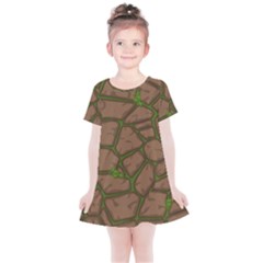 Cartoon Brown Stone Grass Seamless Background Texture Pattern Kids  Simple Cotton Dress by BangZart