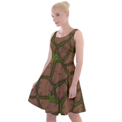 Cartoon Brown Stone Grass Seamless Background Texture Pattern Knee Length Skater Dress