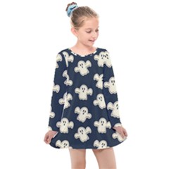 Hand Drawn Ghost Pattern Kids  Long Sleeve Dress by BangZart