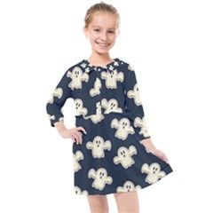 Hand Drawn Ghost Pattern Kids  Quarter Sleeve Shirt Dress by BangZart