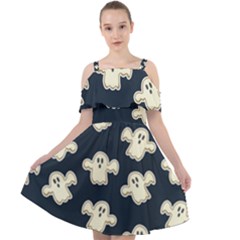 Hand Drawn Ghost Pattern Cut Out Shoulders Chiffon Dress