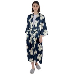 Hand Drawn Ghost Pattern Maxi Satin Kimono by BangZart