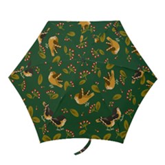 Cute Seamless Pattern Bird With Berries Leaves Mini Folding Umbrellas by BangZart