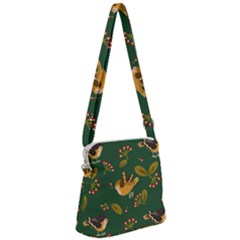 Cute Seamless Pattern Bird With Berries Leaves Zipper Messenger Bag by BangZart