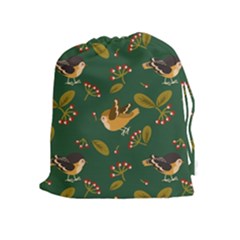 Cute Seamless Pattern Bird With Berries Leaves Drawstring Pouch (xl) by BangZart