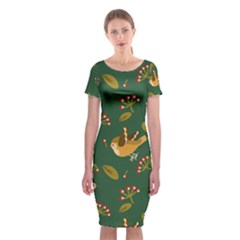 Cute Seamless Pattern Bird With Berries Leaves Classic Short Sleeve Midi Dress by BangZart