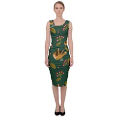 Cute Seamless Pattern Bird With Berries Leaves Sleeveless Pencil Dress by BangZart