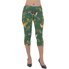 Cute Seamless Pattern Bird With Berries Leaves Lightweight Velour Capri Leggings  by BangZart