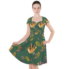 Cute Seamless Pattern Bird With Berries Leaves Cap Sleeve Midi Dress by BangZart