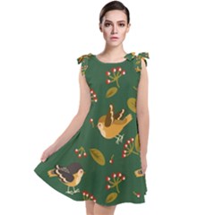 Cute Seamless Pattern Bird With Berries Leaves Tie Up Tunic Dress by BangZart