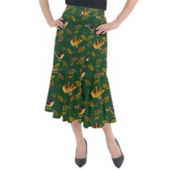 Cute Seamless Pattern Bird With Berries Leaves Midi Mermaid Skirt by BangZart