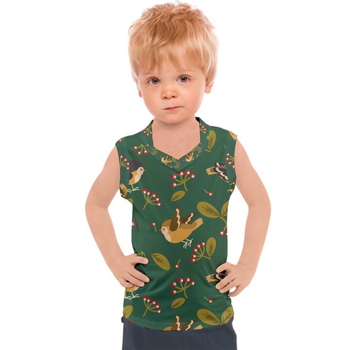 Cute seamless pattern bird with berries leaves Kids  Sport Tank Top